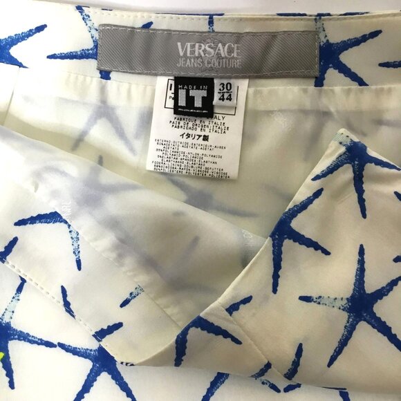 VTG VERSACE JEANS Couture RARE Starfish Print Skirt White Blue Yellow IT 44 30 - Picture 8 of 11